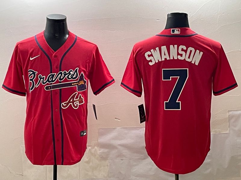 Men Atlanta Braves #7 Swanson Red Game 2025 Nike MLB Jersey style 5